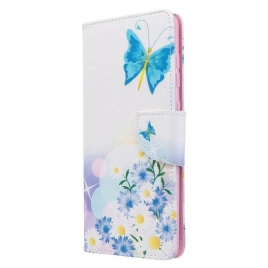 Folio Deksel Til Samsung Galaxy A71 Malede Sommerfugler Og Blomster