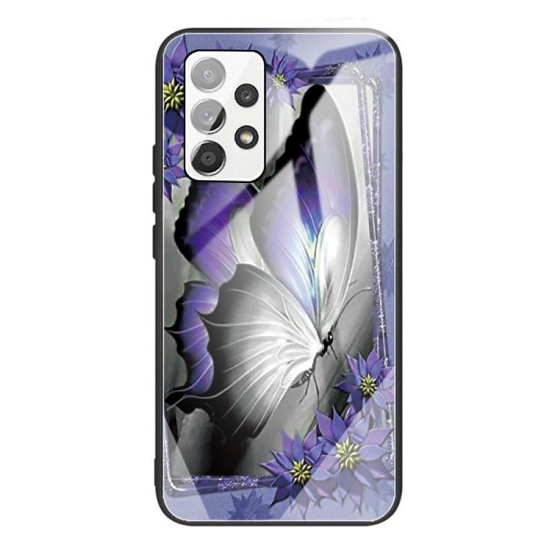 Deksel Til Samsung Galaxy A53 5G Lilla Sommerfugl Herdet Glass