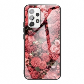 Mobildeksel Til Samsung Galaxy A53 5G Rosa Blomster Av Herdet Glass
