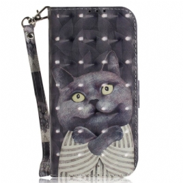 Folio Deksel Til Sony Xperia 1 IV Med Kjede Grå Strappy Cat