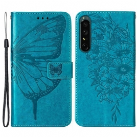 Folio Deksel Til Sony Xperia 1 IV Sommerfugl Med Snor