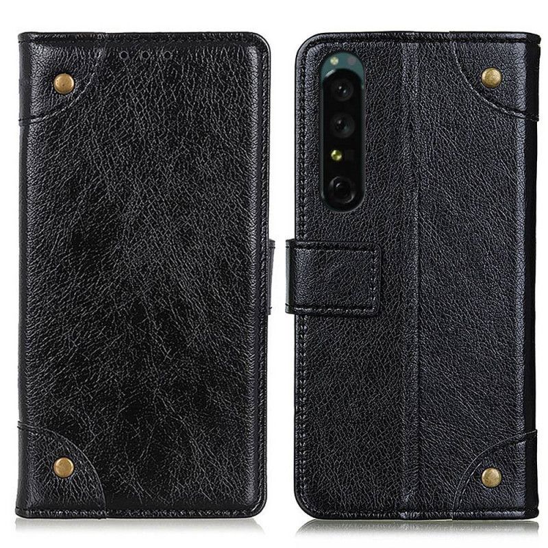 Lærdeksel Til Sony Xperia 1 IV Nappa Skinnstil Med Nagler
