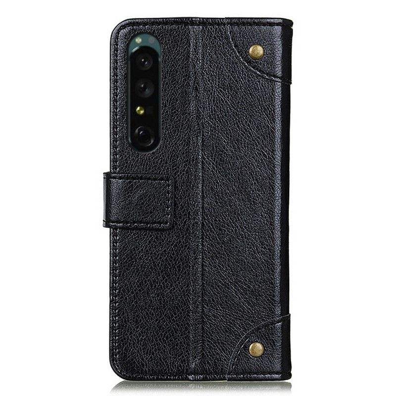 Lærdeksel Til Sony Xperia 1 IV Nappa Skinnstil Med Nagler