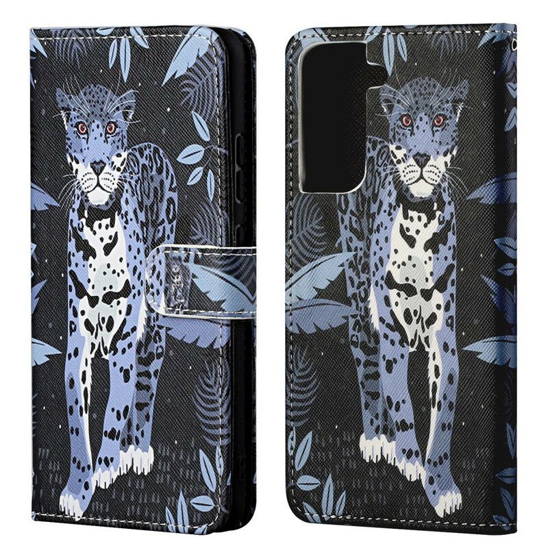 Folio Deksel Til Samsung Galaxy S21 FE Med Kjede Thong Leopard
