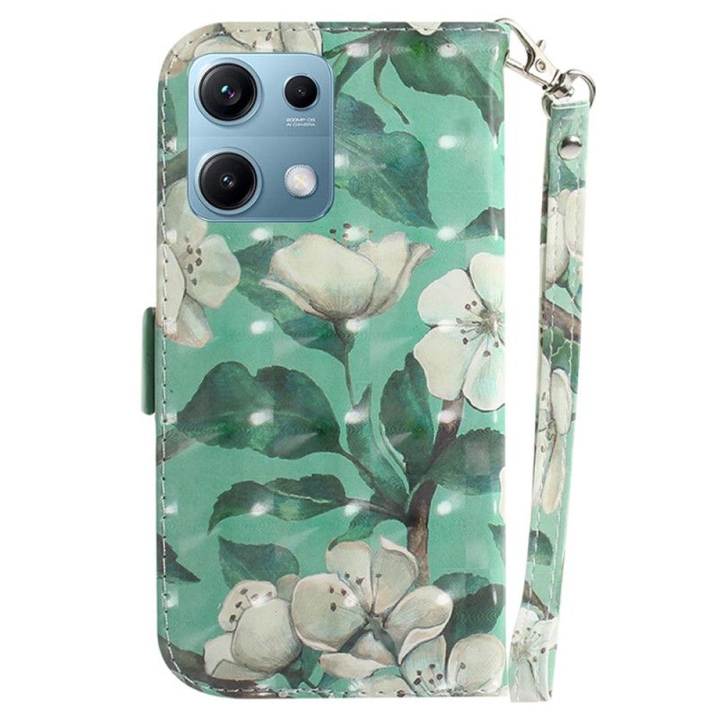 Folio Deksel Xiaomi Redmi Note 14s Hvite Blomster Med Snor