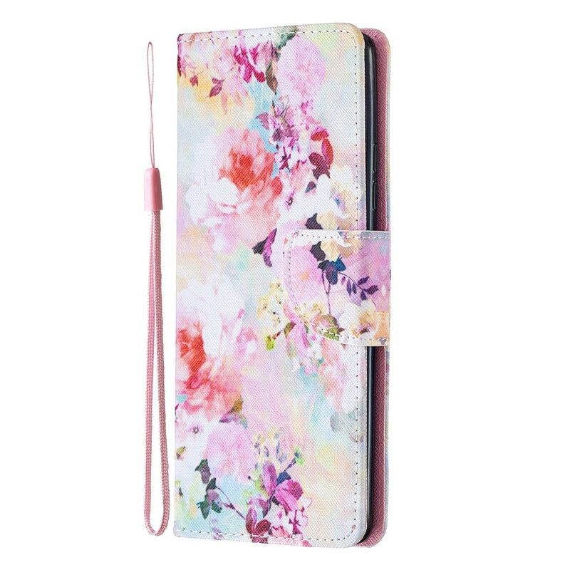 Folio Deksel Til Samsung Galaxy A51 5G Med Kjede Vintage Strappy Floralies