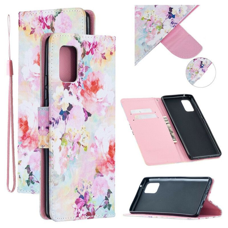 Folio Deksel Til Samsung Galaxy A51 5G Med Kjede Vintage Strappy Floralies