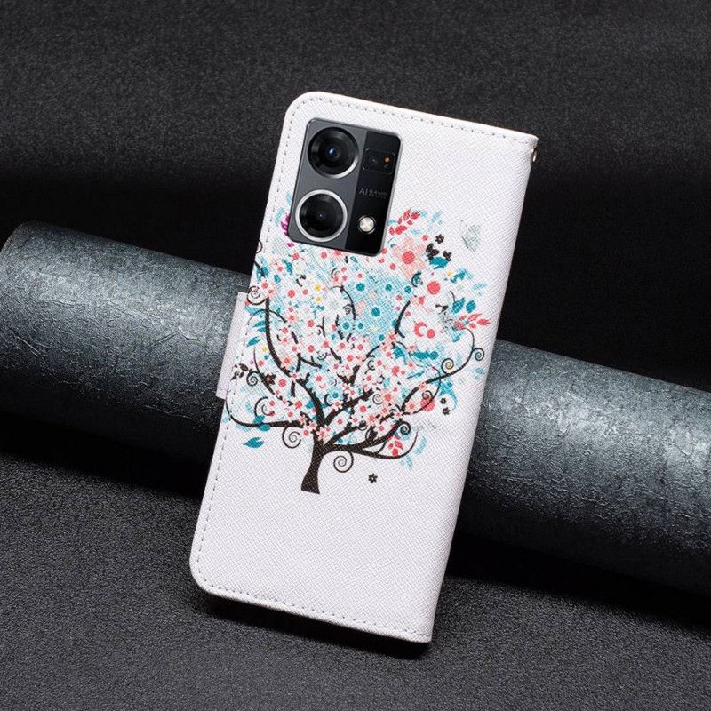 Folio Deksel Til Oppo Reno 7 Blomstret Tre