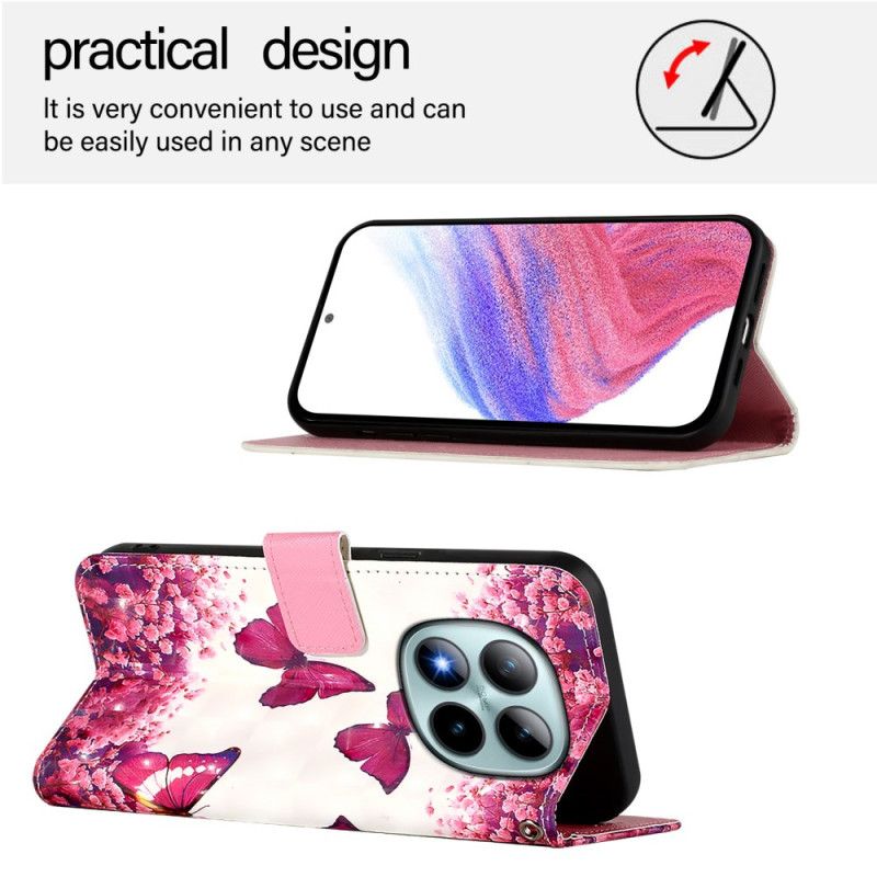 Folio Deksel Til Xiaomi Redmi Note 15 Pro Plus 5g Rosa Sommerfugler