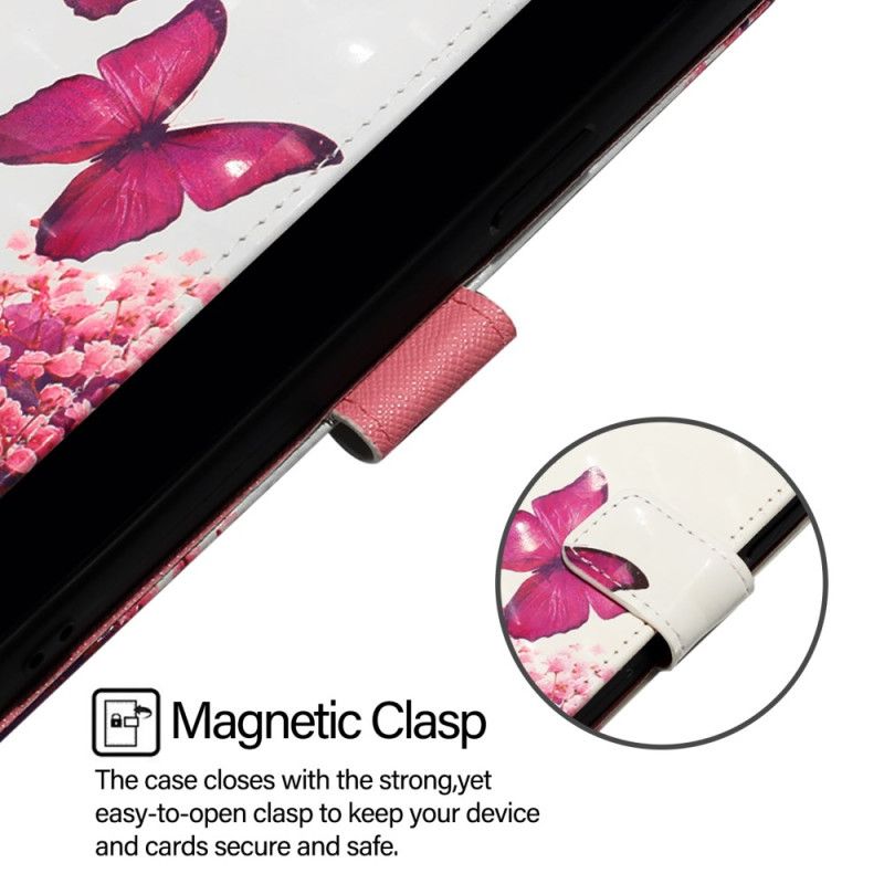 Folio Deksel Til Xiaomi Redmi Note 15 Pro Plus 5g Rosa Sommerfugler