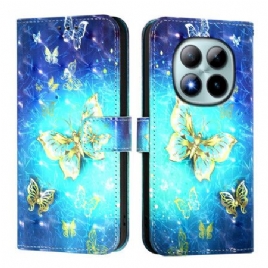 Folio Deksel Xiaomi Redmi Note 15 Pro Plus 5g Gullsommerfugler