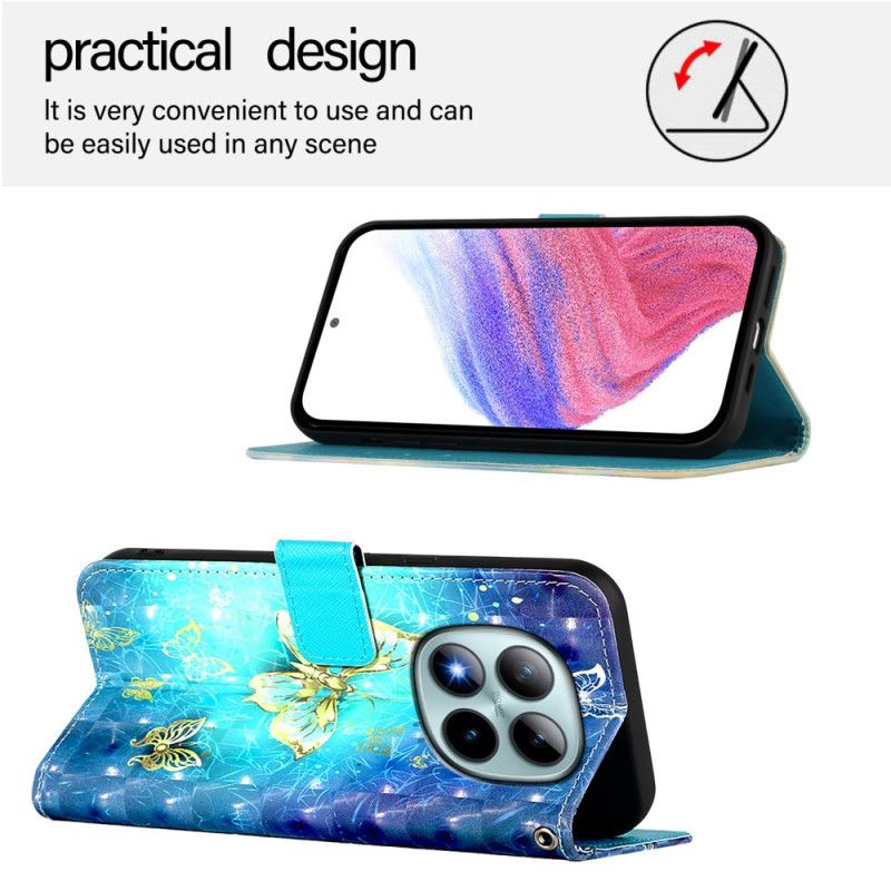 Folio Deksel Xiaomi Redmi Note 15 Pro Plus 5g Gullsommerfugler