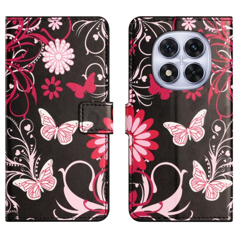 Folio Deksel Xiaomi Redmi Note 15 Pro Plus 5g Sommerfugler På Svart Bakgrunn Beskyttelse Deksel