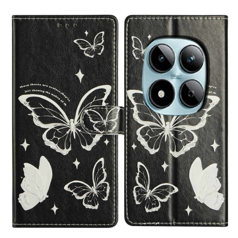 Folio Deksel Xiaomi Redmi Note 15 Pro Plus 5g Svarte Og Hvite Sommerfugler Beskyttelse Deksel