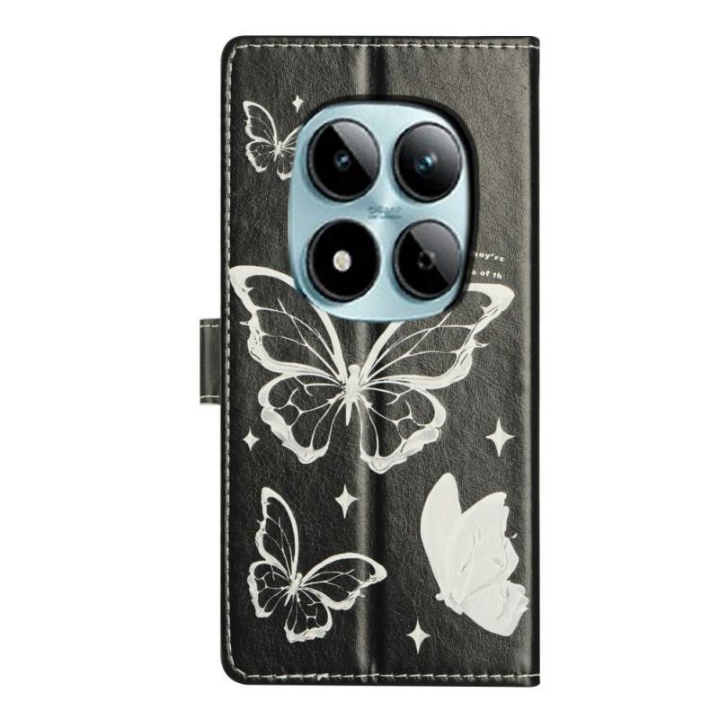 Folio Deksel Xiaomi Redmi Note 15 Pro Plus 5g Svarte Og Hvite Sommerfugler Beskyttelse Deksel