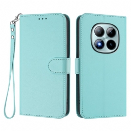 Lærdeksel Folio Deksel Xiaomi Redmi Note 15 Pro Plus 5g Ensfarget Skinneffekt Med Stropp