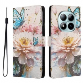 Lærdeksel Folio Deksel Xiaomi Redmi Note 15 Pro Plus 5g Mobildeksel Blå Blomst Og Sommerfugl
