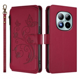 Lærdeksel Folio Deksel Xiaomi Redmi Note 15 Pro Plus 5g Mobildeksel Blomsterlommebok