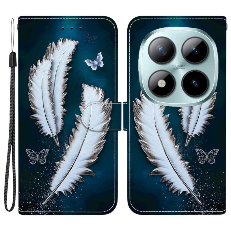 Lærdeksel Folio Deksel Xiaomi Redmi Note 15 Pro Plus 5g Mobildeksel Hvite Fjær