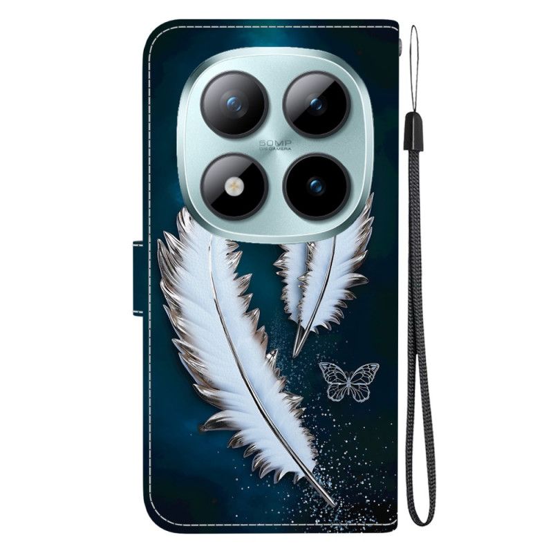 Lærdeksel Folio Deksel Xiaomi Redmi Note 15 Pro Plus 5g Mobildeksel Hvite Fjær