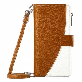 Lærdeksel Folio Deksel Xiaomi Redmi Note 15 Pro Plus 5g Mobildeksel Tofarget Med Stropper