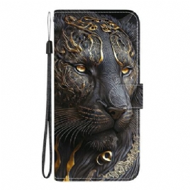 Lærdeksel Folio Deksel Xiaomi Redmi Note 15 Pro Plus 5g Svart Og Gullløve