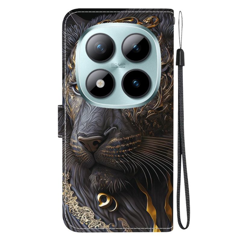 Lærdeksel Folio Deksel Xiaomi Redmi Note 15 Pro Plus 5g Svart Og Gullløve