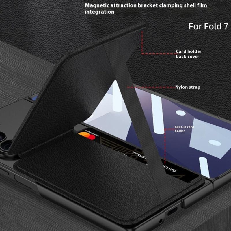 Deksel Samsung Galaxy Z Fold 7 Avtakbar Kortholder Og Integrert Stativ Beskyttelse Deksel