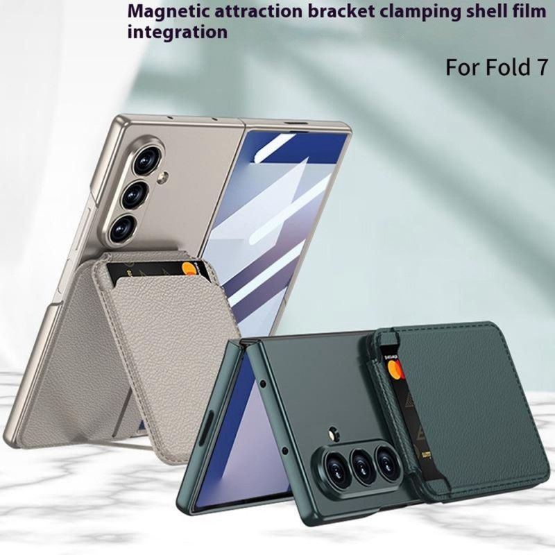 Deksel Samsung Galaxy Z Fold 7 Avtakbar Kortholder Og Integrert Stativ Beskyttelse Deksel