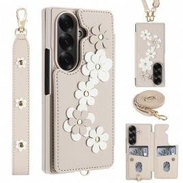 Deksel Samsung Galaxy Z Fold 7 Kortholder Og Stativ Med 3d-blomstermotiv Beskyttelse Deksel
