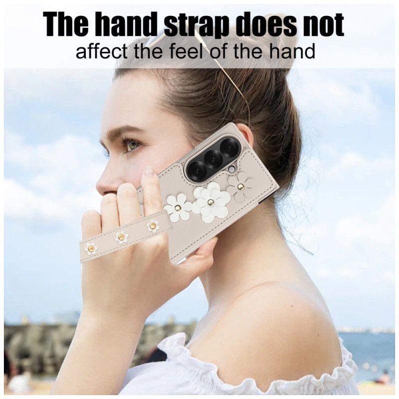 Deksel Samsung Galaxy Z Fold 7 Kortholder Og Stativ Med 3d-blomstermotiv Beskyttelse Deksel