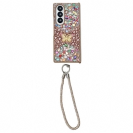 Deksel Samsung Galaxy Z Fold 7 Rhinestone-sommerfugl Med Stropp