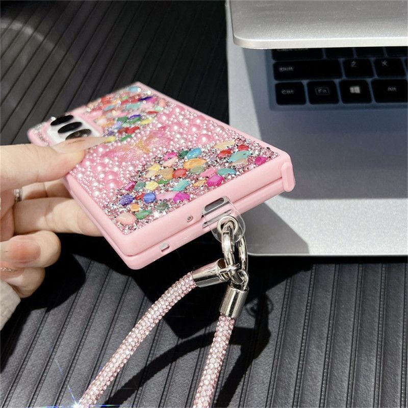 Deksel Samsung Galaxy Z Fold 7 Rhinestone-sommerfugl Med Stropp