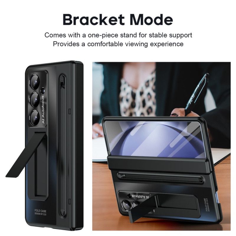 Deksel Samsung Galaxy Z Fold 7 Stativ Og Skjermbeskytter Med Metalleffekt