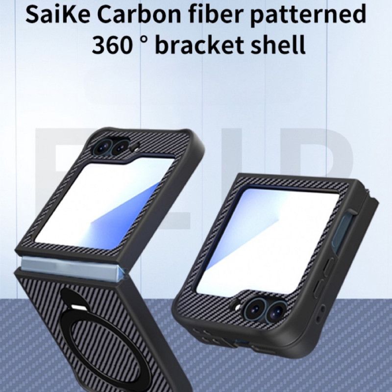 Deksel Samsung Galaxy Z Flip 7 Fe Karbonfiberdesign Med Magnetisk Stativ