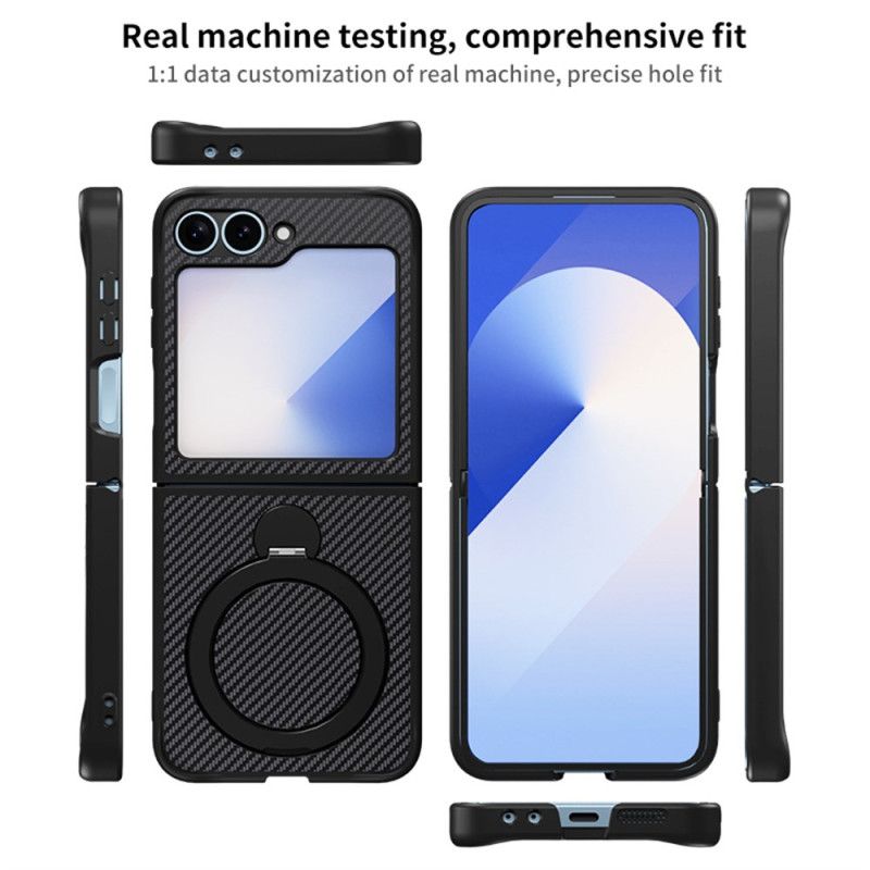 Deksel Samsung Galaxy Z Flip 7 Fe Karbonfiberdesign Med Magnetisk Stativ