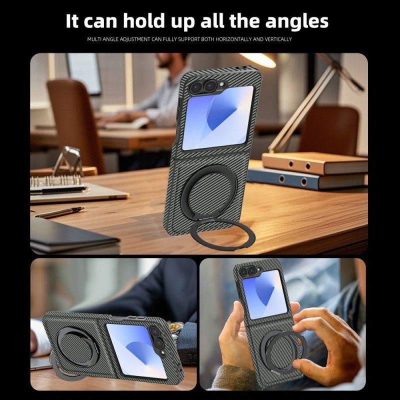 Deksel Samsung Galaxy Z Flip 7 Fe Magnetisk Karbonfiber Og Stativ