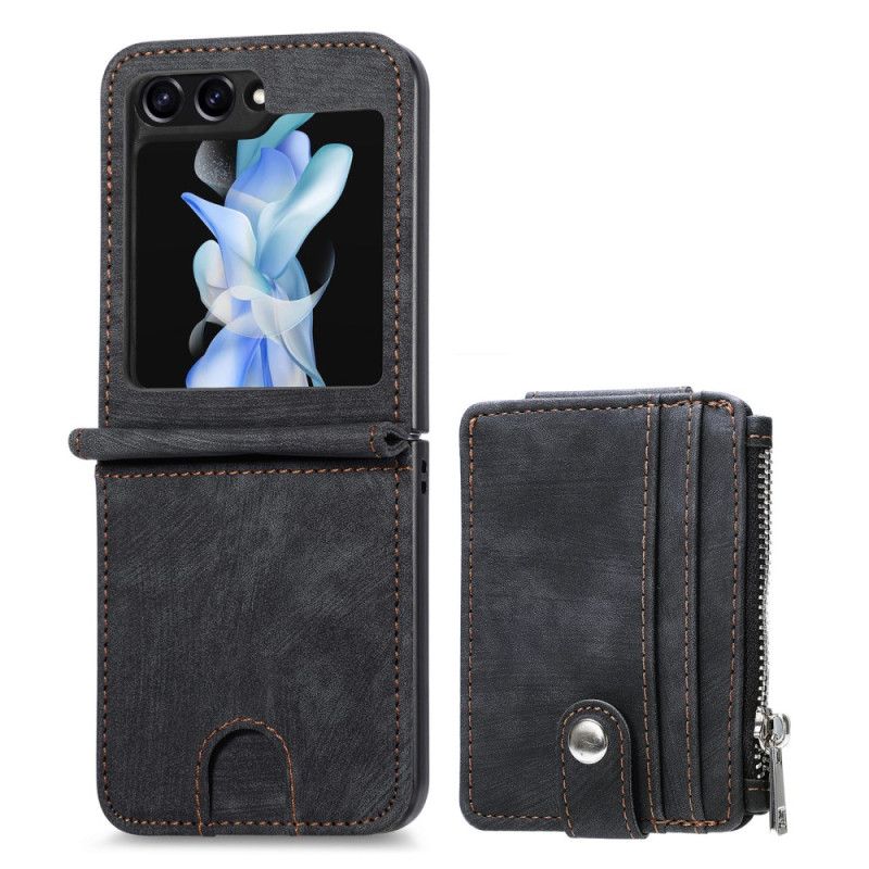 Deksel Samsung Galaxy Z Flip 7 Fe Retro Stativ Og Kortholder Med Glidelås