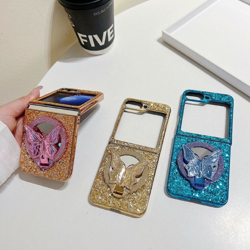 Deksel Samsung Galaxy Z Flip 7 Fe Rhinestone-sommerfuglstativ