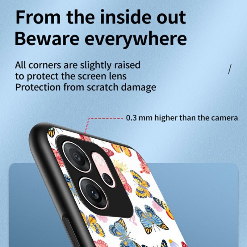 Deksel Oppo Reno 14f 5g Sommerfuglherdet Glass Beskyttelse Deksel