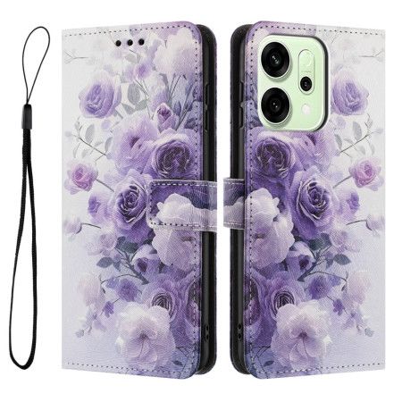 Lærdeksel Folio Deksel Oppo Reno 14f 5g Mobildeksel Lilla Blomster