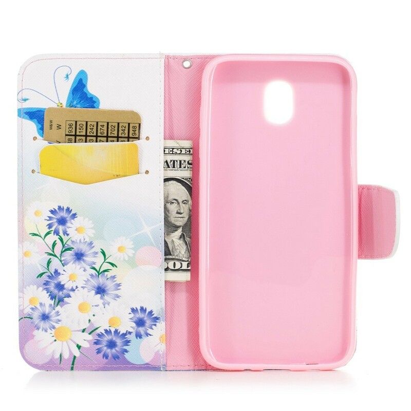Folio Deksel Til Samsung Galaxy J3 2017 Malede Sommerfugler Og Blomster