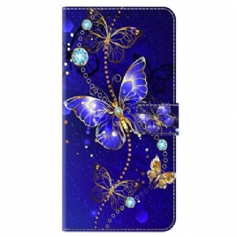 Folio Deksel Samsung Galaxy S24 5g Diamantsommerfugler Beskyttelse Deksel