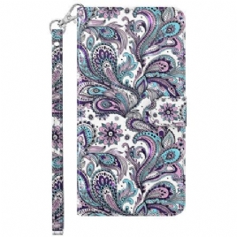 Lærdeksel Folio Deksel Samsung Galaxy S24 5g Mobildeksel Paisley-mønster Med Stropp