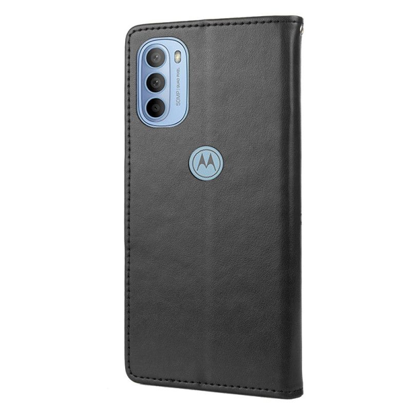 Lærdeksel Til Moto G51 5G Med Kjede Fantastiske Stroppsommerfugler