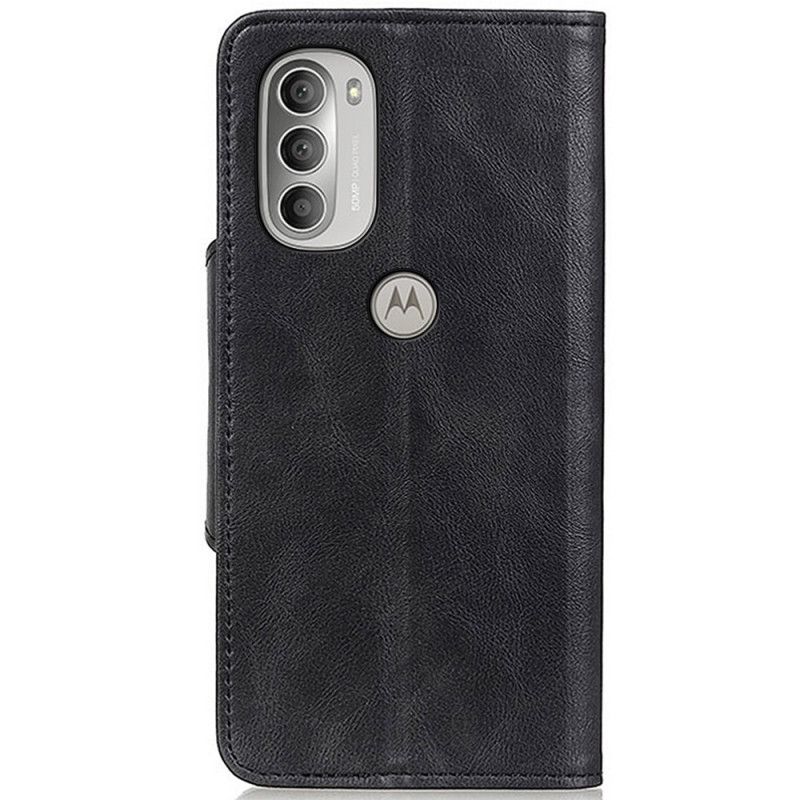 Lærdeksel Til Moto G51 5G Vintage Kunstskinn Og Knapp