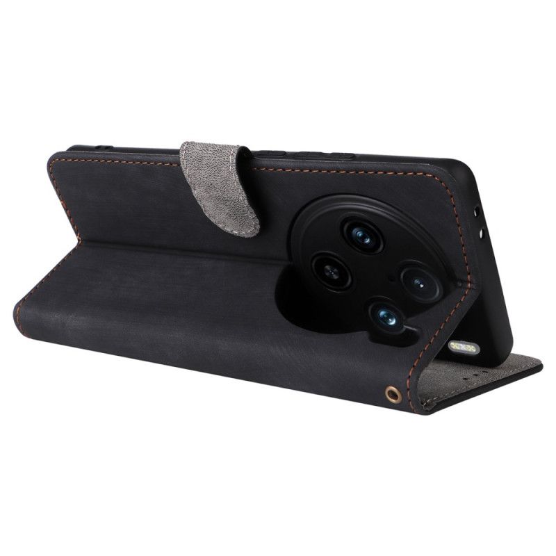 Lærdeksel Folio Deksel Vivo X100 Pro Stropp I Semsket Skinneffekt