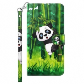 Lærdeksel Til iPhone 15 Pro Med Kjede 3d Bamboo Panda Med Stropp