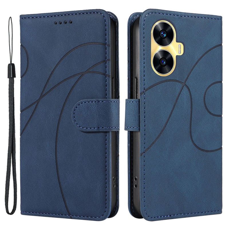 Folio Deksel Realme C55 Bølgede Linjer Med Snor Beskyttelse Deksel