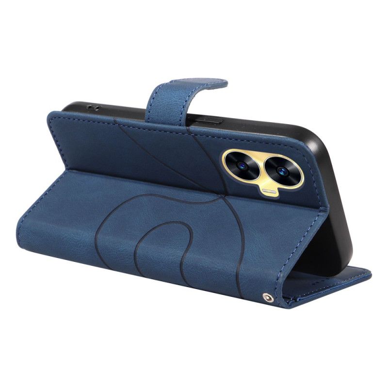 Folio Deksel Realme C55 Bølgede Linjer Med Snor Beskyttelse Deksel